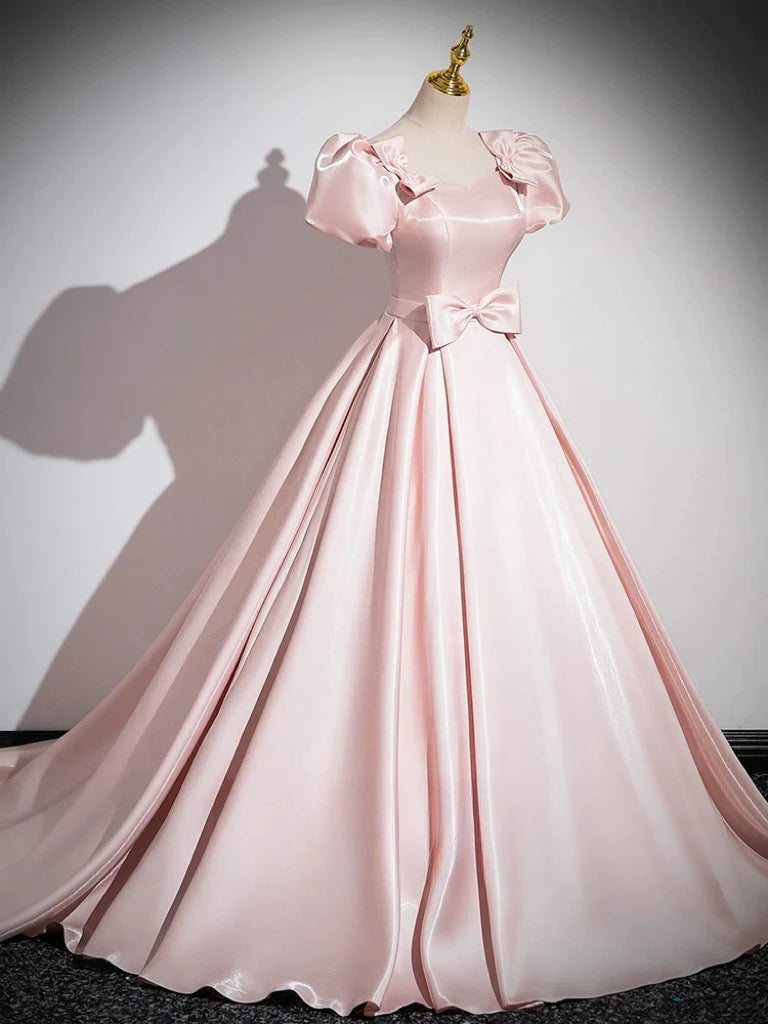 Wholesale A-Line Satin Pink Long Prom Dress Pink Long Formal Dress gowns evening dresses