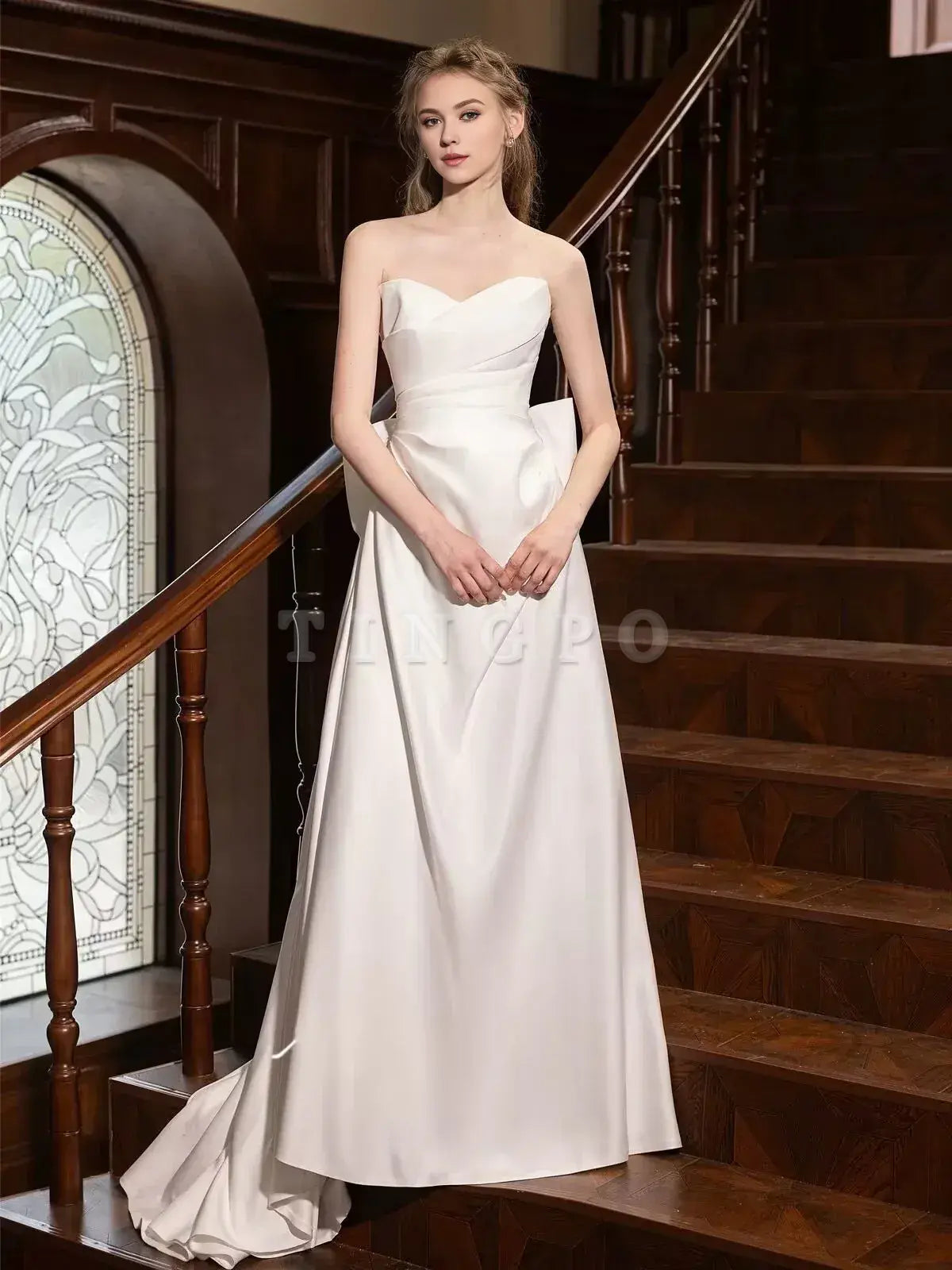Wholesale A-Line Satin White Long Prom Dress White Long Formal Dress gowns evening dresses