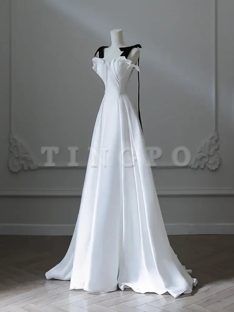 Wholesale A-Line Satin White Long Prom Dress White Long Formal Dress gowns evening dresses