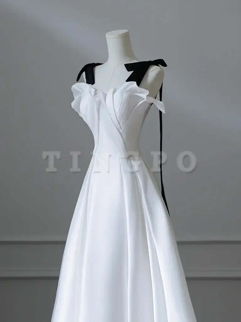 Wholesale A-Line Satin White Long Prom Dress White Long Formal Dress gowns evening dresses