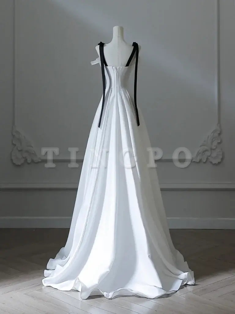 Wholesale A-Line Satin White Long Prom Dress White Long Formal Dress gowns evening dresses