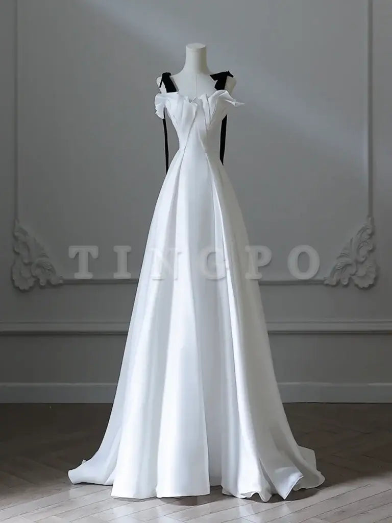Wholesale A-Line Satin White Long Prom Dress White Long Formal Dress gowns evening dresses