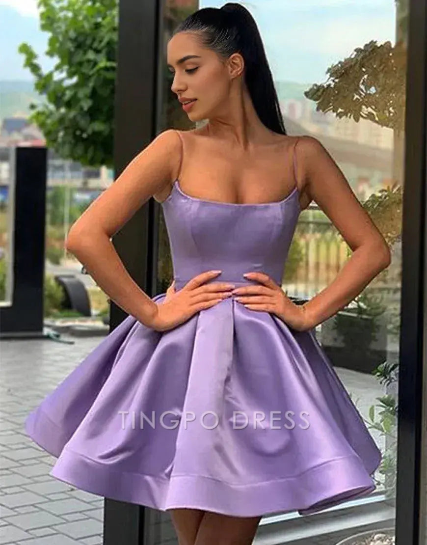 TingPo Wholesale A-Line Short Lilac Satin Homecoming Dress formal wear dresses