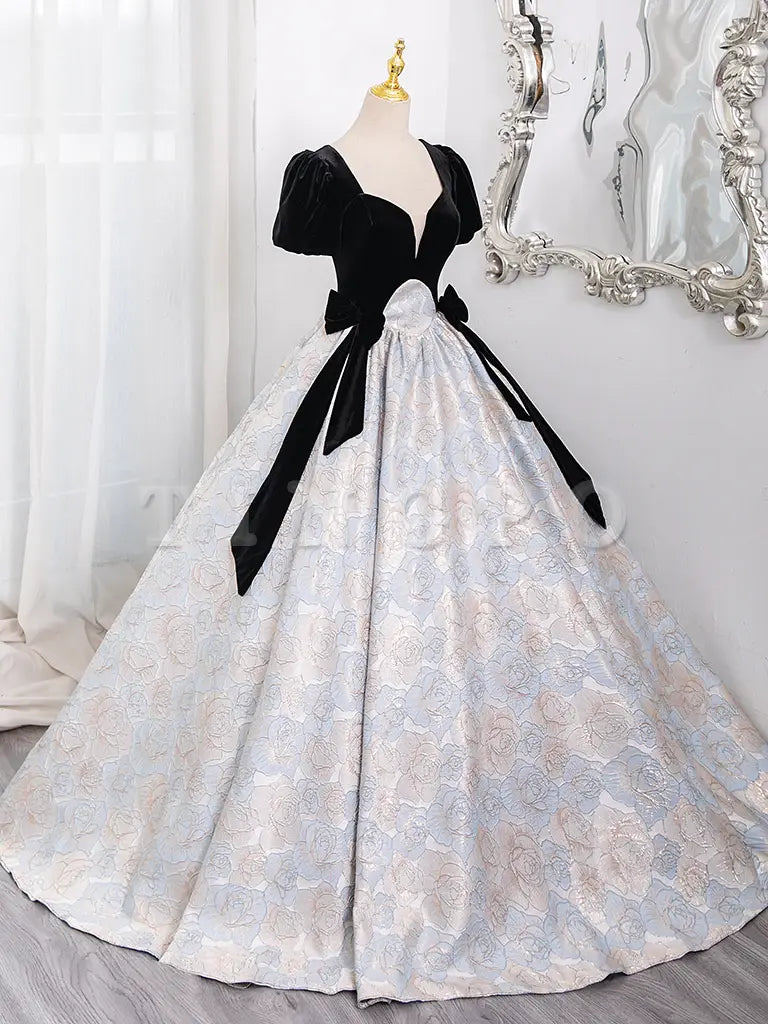 Wholesale A-Line Short sleeve Satin Velvet Long Prom Dress Black Long Formal Dress gowns evening dresses