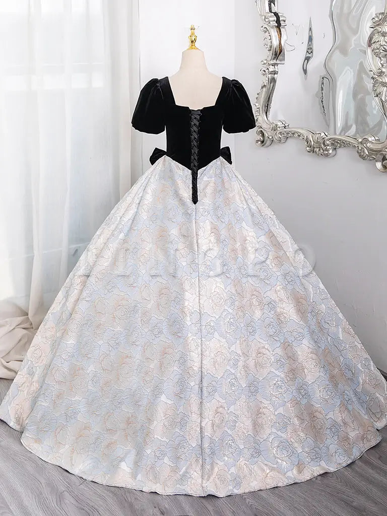 Wholesale A-Line Short sleeve Satin Velvet Long Prom Dress Black Long Formal Dress gowns evening dresses