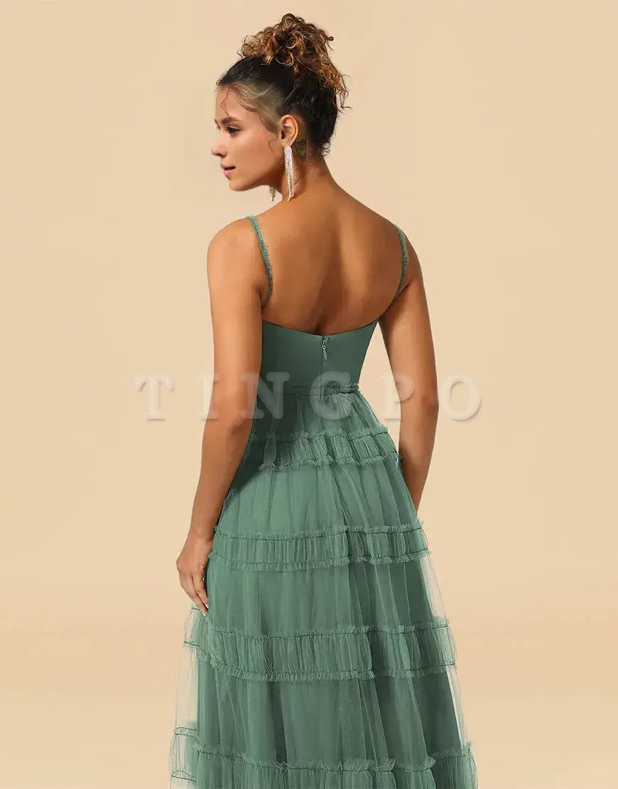 Wholesale A-Line Spaghetti Straps Floor Length Chiffon And Tulle Bridesmaid Dress Bridesmaid dress shop