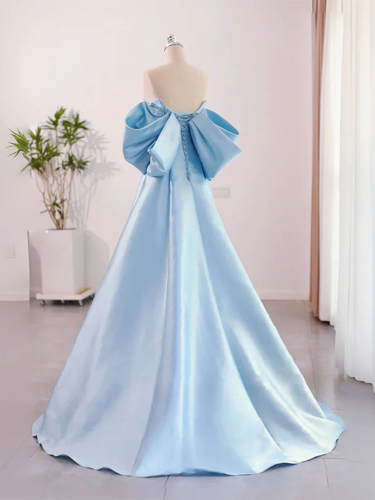 Wholesale A-Line Sweetheart Neck Satin Blue Long Prom Dress Blue Long Formal Dress gowns evening dresses
