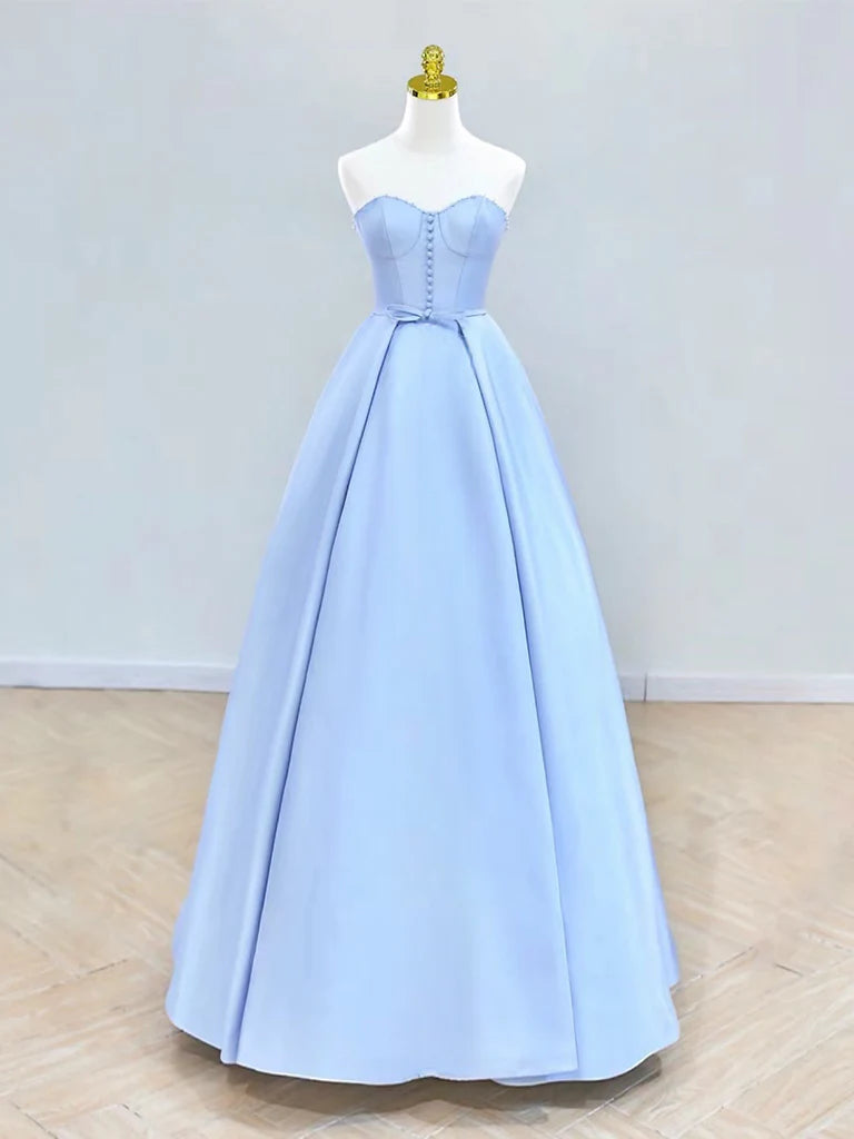 Wholesale A-Line Sweetheart Neck Satin Blue Long Prom Dress aBlue Long Formal Dress gowns evening dresses