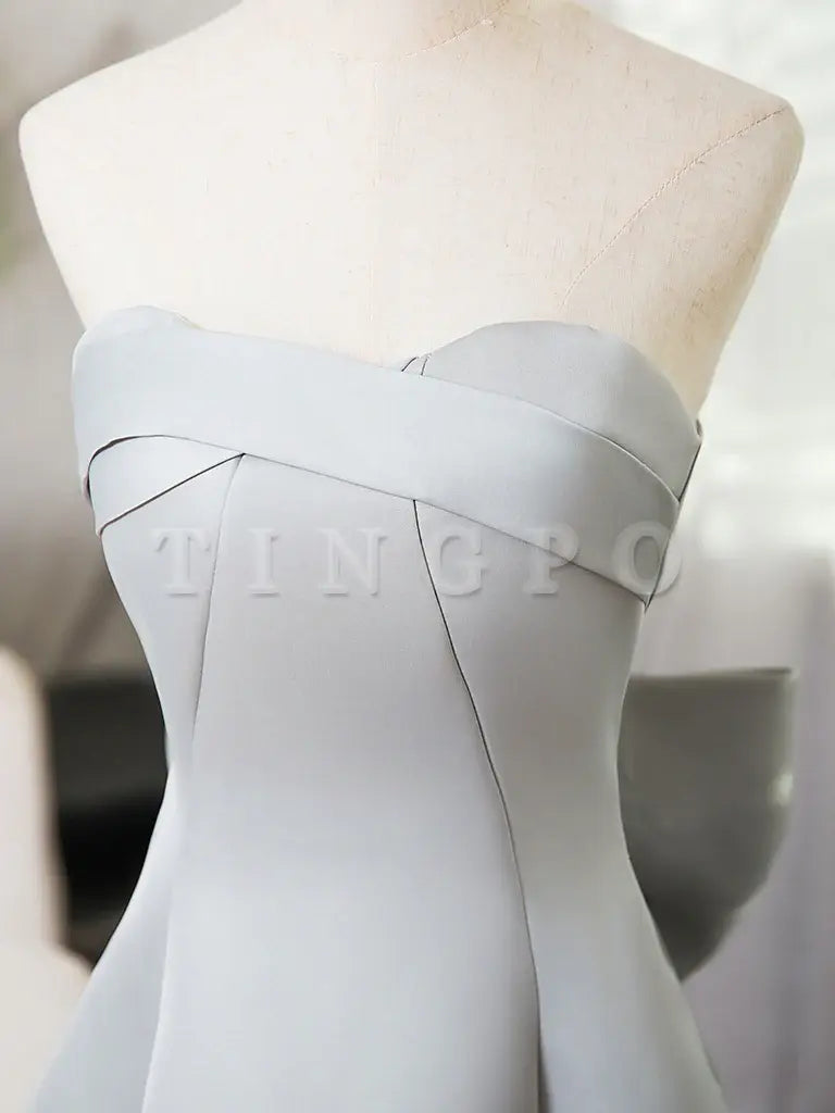 Wholesale A-Line Sweetheart Neck Satin Gray Long Prom Dress Gray Long Formal Dress gowns evening dresses ﻿