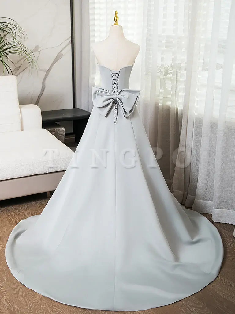 Wholesale A-Line Sweetheart Neck Satin Gray Long Prom Dress Gray Long Formal Dress gowns evening dresses ﻿