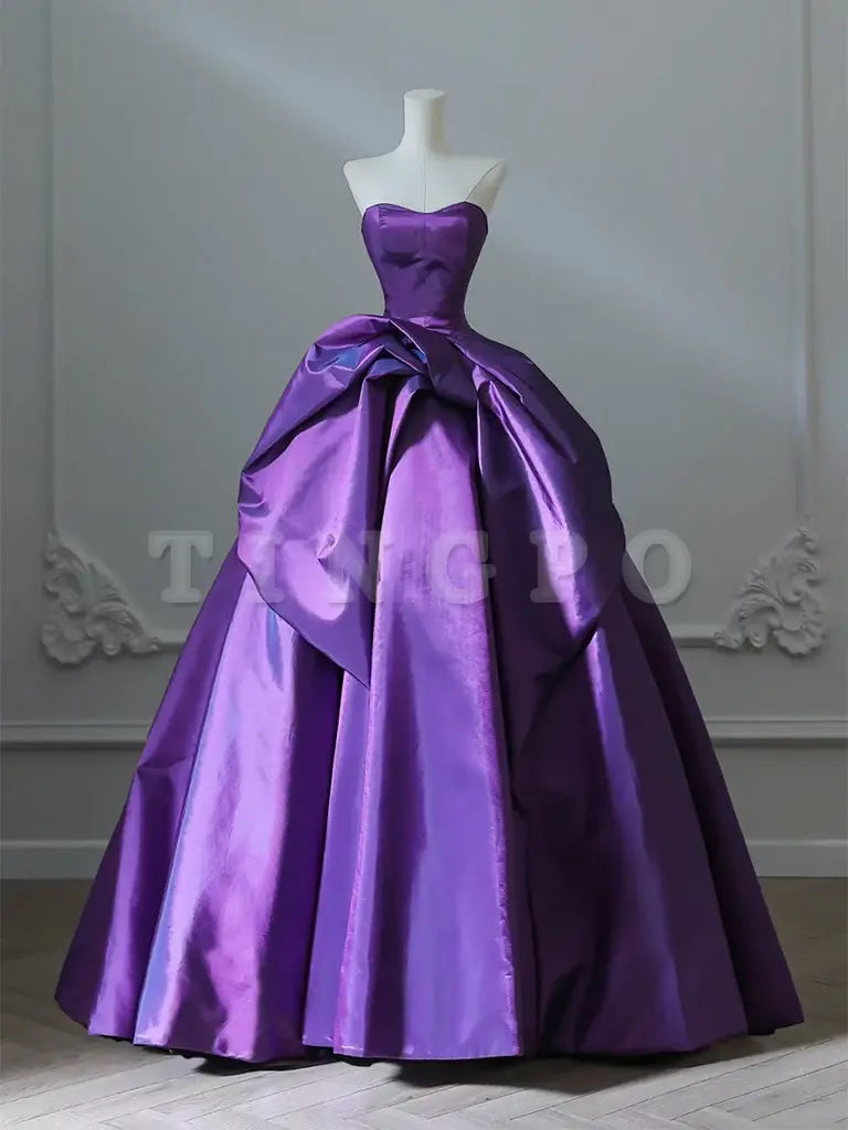 Wholesale A-Line Sweetheart Neck Satin Purple Long Prom Dress Satin Purple Long Formal Dress gowns evening dresses
