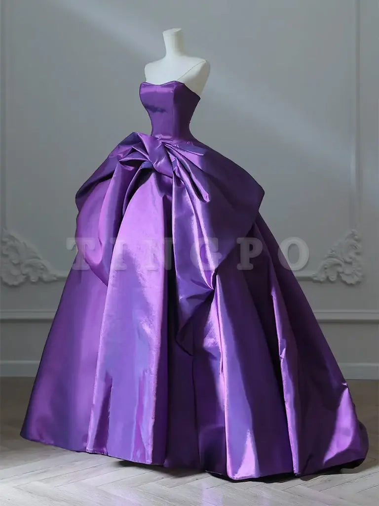 Wholesale A-Line Sweetheart Neck Satin Purple Long Prom Dress Satin Purple Long Formal Dress gowns evening dresses