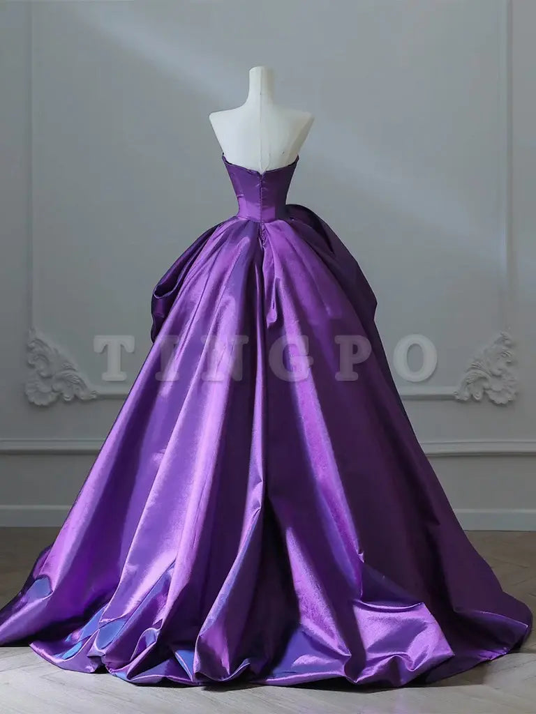Wholesale A-Line Sweetheart Neck Satin Purple Long Prom Dress Satin Purple Long Formal Dress gowns evening dresses