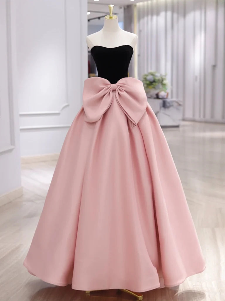 Wholesale A-Line Sweetheart Neck Satin Velvet Pink Long Prom Dress Pink Long Formal Dress gowns evening dresses