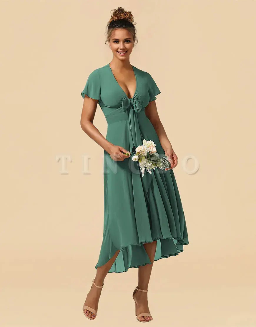 Wholesale A-Line Tea Length Cap Sleeves Chiffon Bridesmaid Dress Bridesmaid dress shop