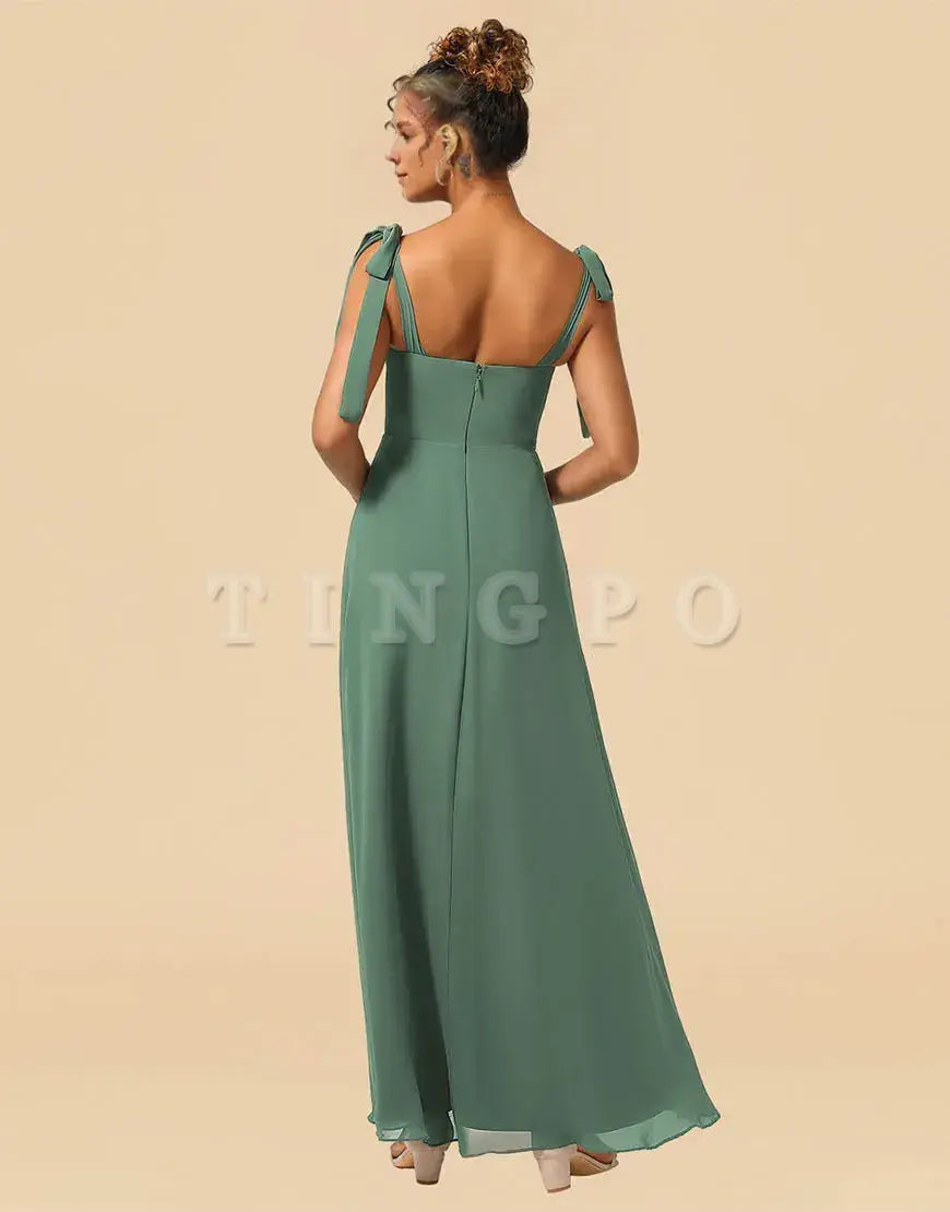 Wholesale A-Line Tie Straps Floor Length Chiffon Bridesmaid Dress with Split Bridesmaid dress shop