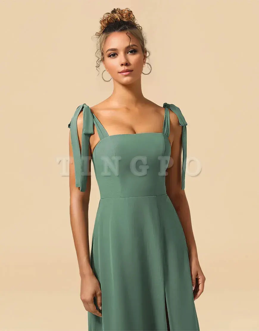 Wholesale A-Line Tie Straps Floor Length Chiffon Bridesmaid Dress with Split Bridesmaid dress shop