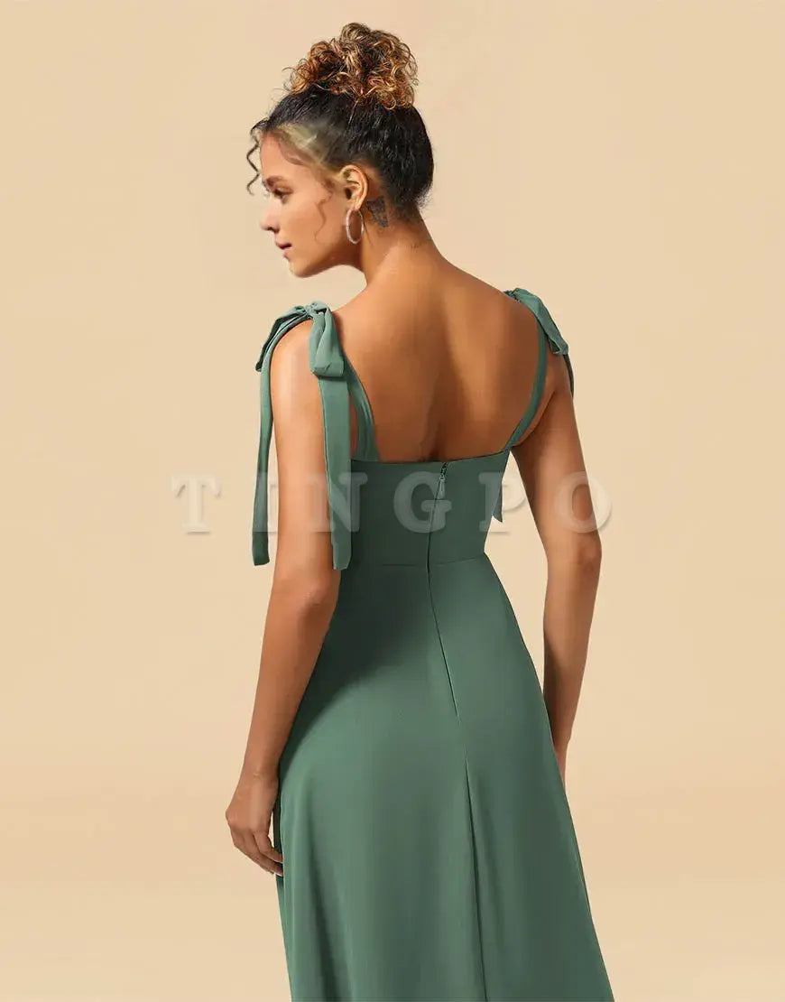 Wholesale A-Line Tie Straps Floor Length Chiffon Bridesmaid Dress with Split Bridesmaid dress shop