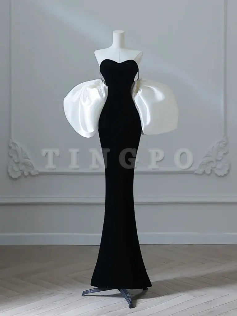 Wholesale Simple Mermaid Velvet Black Long Prom Dress Black Long Formal Dress gowns evening dresses