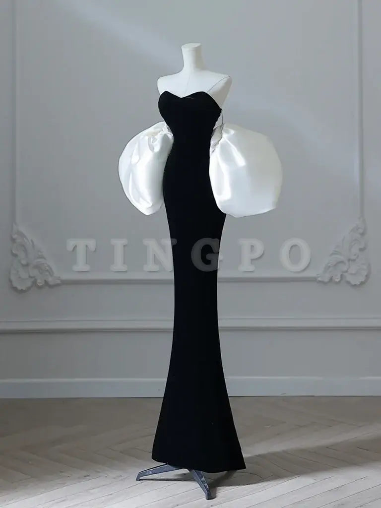Wholesale Simple Mermaid Velvet Black Long Prom Dress Black Long Formal Dress gowns evening dresses