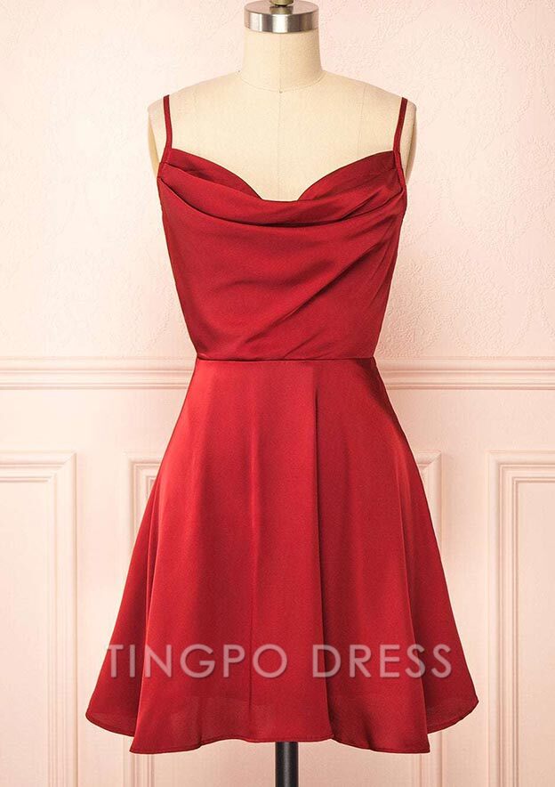 TingPo Wholesale A-line Cowl Neck Sleeveless Short/Mini Charmeuse Homecoming Dress with Pleated