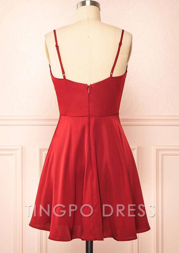 TingPo Wholesale A-line Cowl Neck Sleeveless Short/Mini Charmeuse Homecoming Dress with Pleated