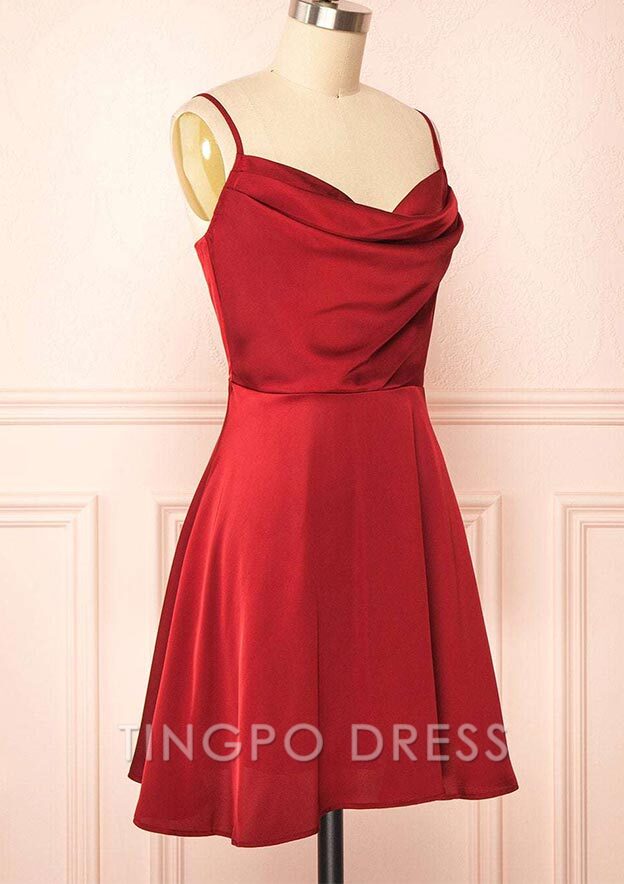 TingPo Wholesale A-line Cowl Neck Sleeveless Short/Mini Charmeuse Homecoming Dress with Pleated