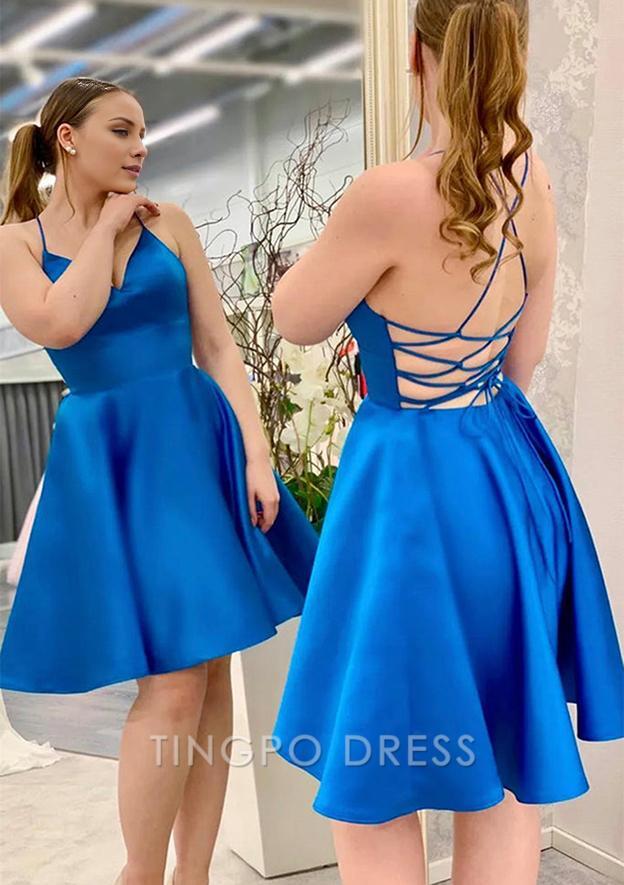 TingPo Wholesale A-line Crisscross Back Satin Short Homecoming Dress