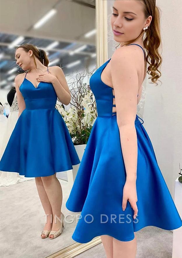 TingPo Wholesale A-line Crisscross Back Satin Short Homecoming Dress