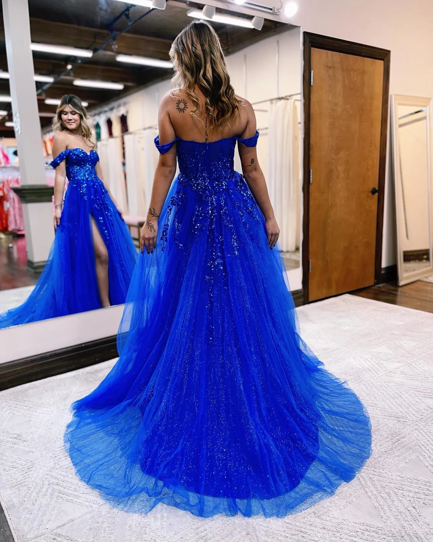 Wholesale A-line Off The Shoulder Prom Dress With Appliques prom dresses with long sleeves