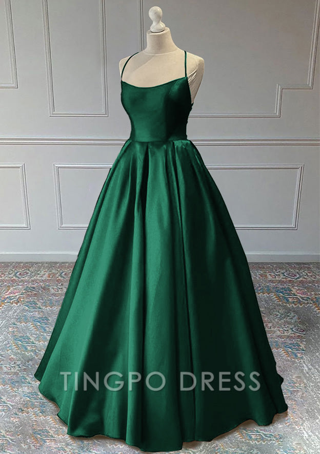 TingPo Wholesale A-line Sleeveless Square Neckline Long/Floor-Length Satin Prom Dress