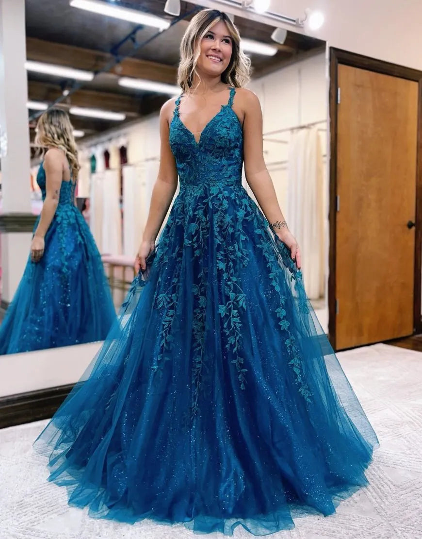 Wholesale A-line Spaghetti Straps Corset Back Prom Dress With Appliques prom dresses with long sleeves