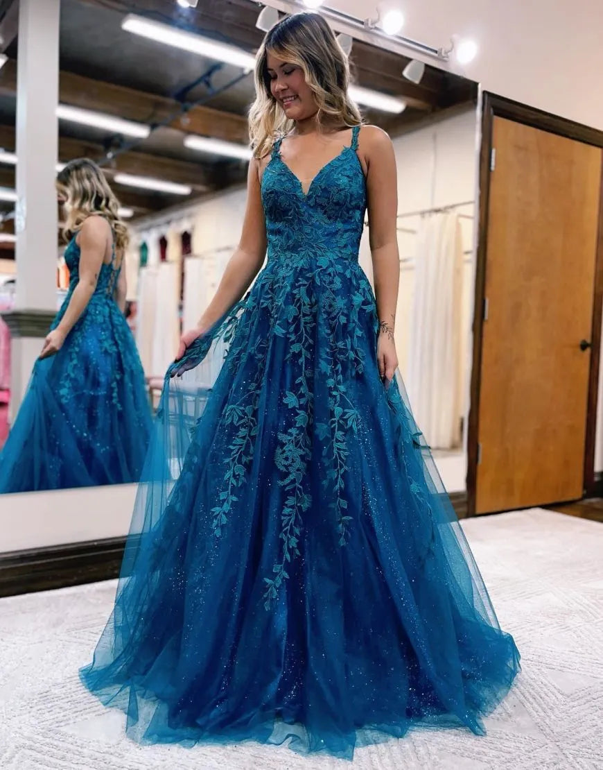 Wholesale A-line Spaghetti Straps Corset Back Prom Dress With Appliques prom dresses with long sleeves