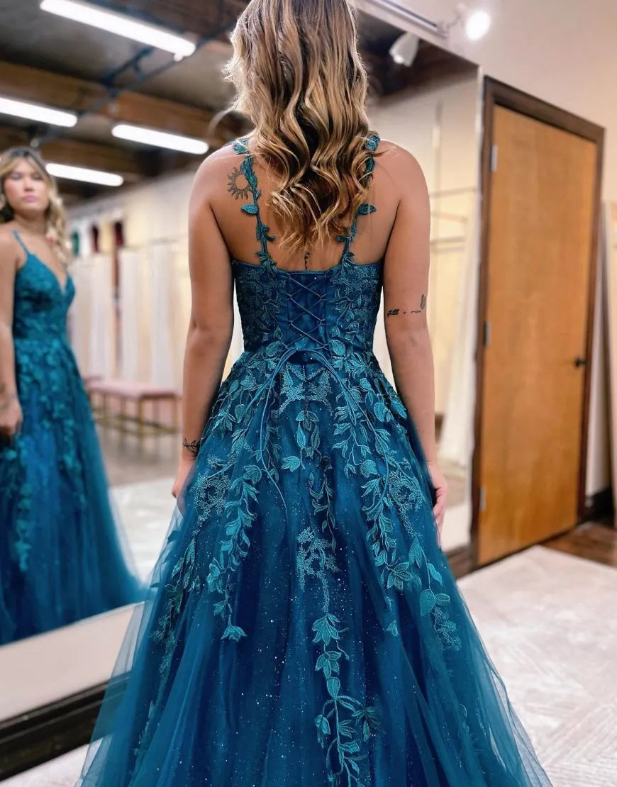 Wholesale A-line Spaghetti Straps Corset Back Prom Dress With Appliques prom dresses with long sleeves