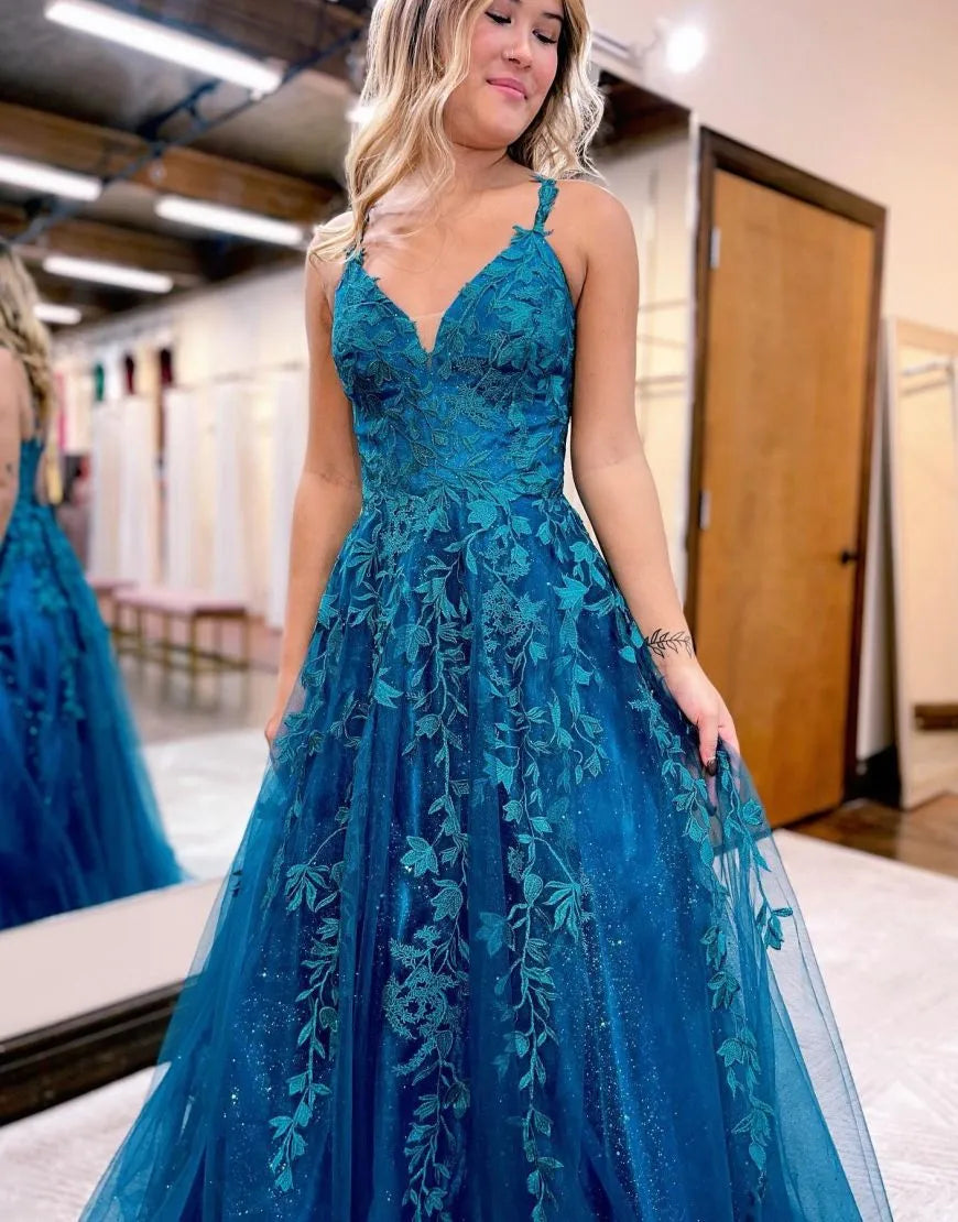 Wholesale A-line Spaghetti Straps Corset Back Prom Dress With Appliques prom dresses with long sleeves