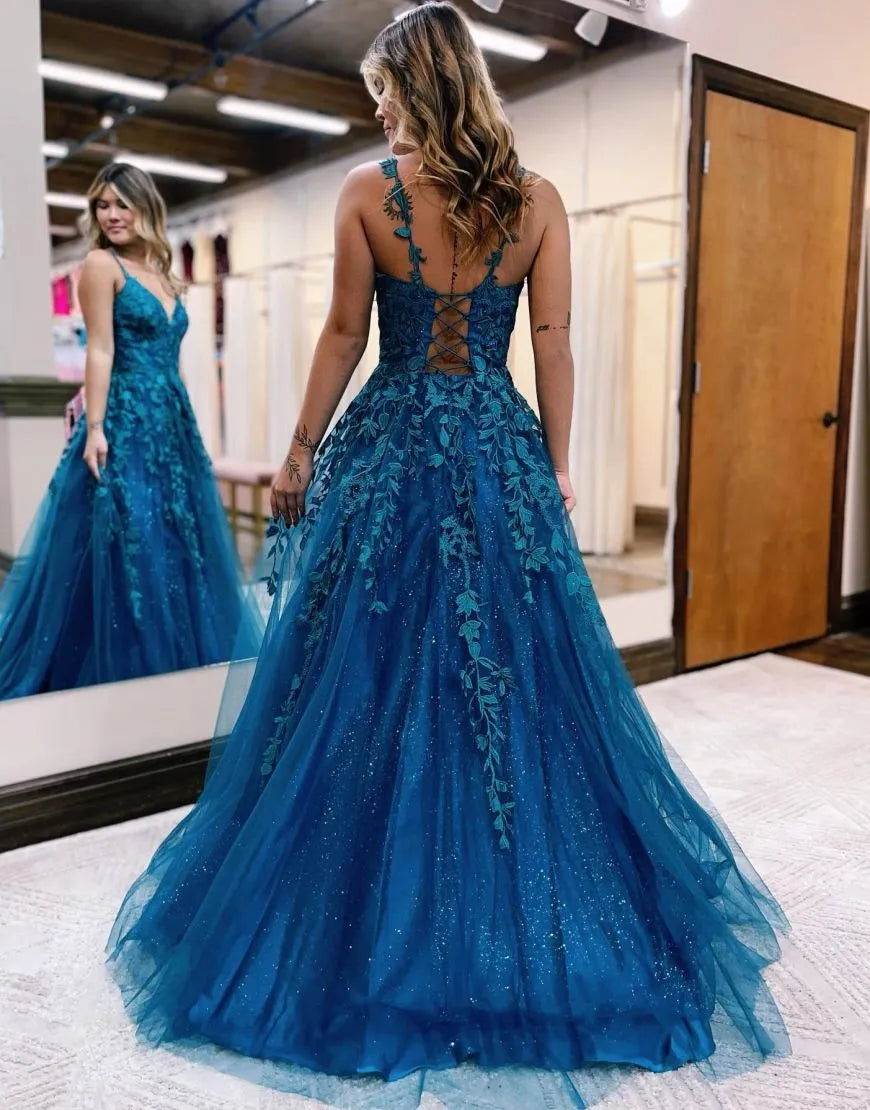 Wholesale A-line Spaghetti Straps Corset Back Prom Dress With Appliques prom dresses with long sleeves
