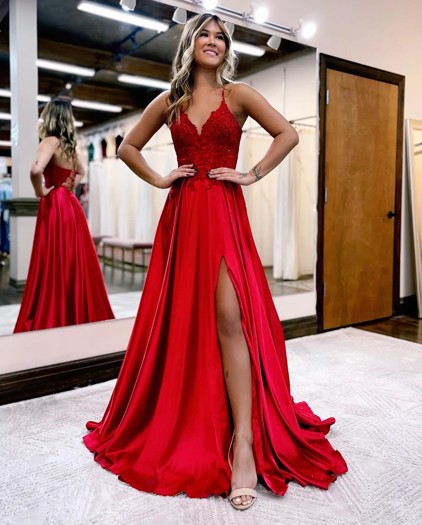 Wholesale A-line Spaghetti Straps Corset Back Prom Dress With Split prom dresses with long sleeves