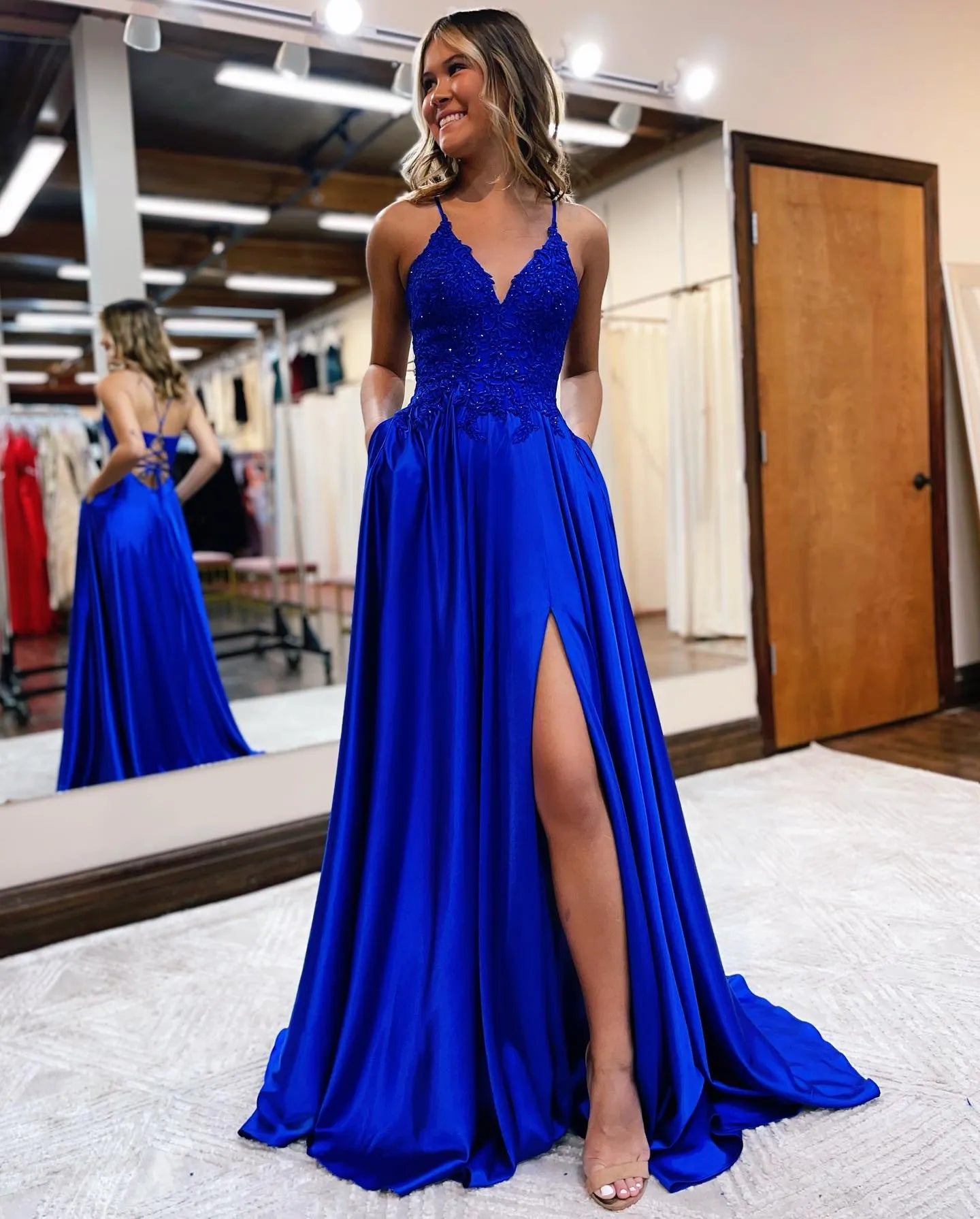 Wholesale A-line Spaghetti Straps Corset Back Prom Dress With Split prom dresses with long sleeves