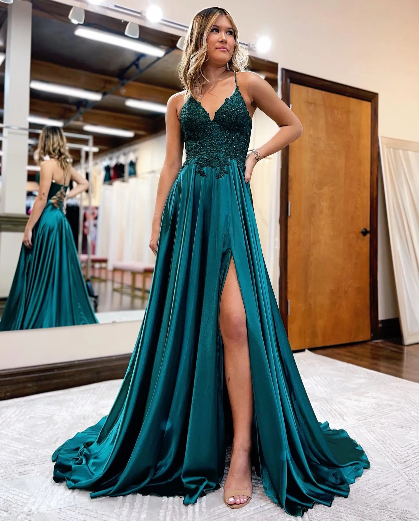 Wholesale A-line Spaghetti Straps Corset Back Prom Dress With Split prom dresses with long sleeves