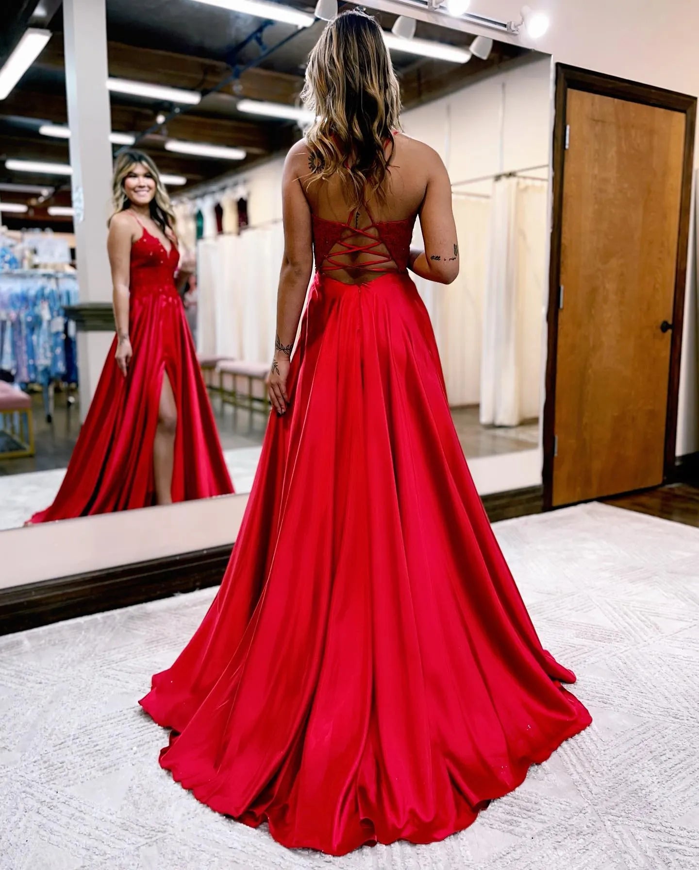 Wholesale A-line Spaghetti Straps Corset Back Prom Dress With Split prom dresses with long sleeves