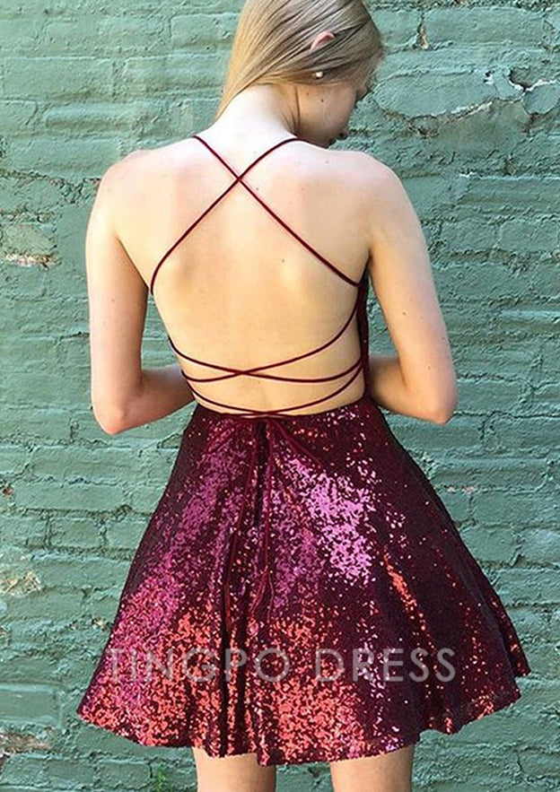 TingPo Wholesale A-line Sweetheart Short/Mini Sequined Homecoming Dress