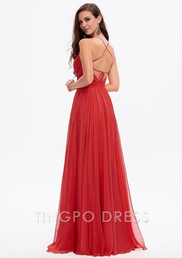 TingPo Wholesale A-line Sweetheart Sleeveless Chiffon Long/Floor-Length Prom Dress With Pleated