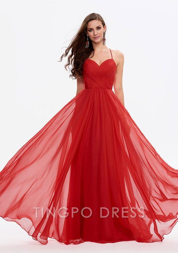 TingPo Wholesale A-line Sweetheart Sleeveless Chiffon Long/Floor-Length Prom Dress With Pleated