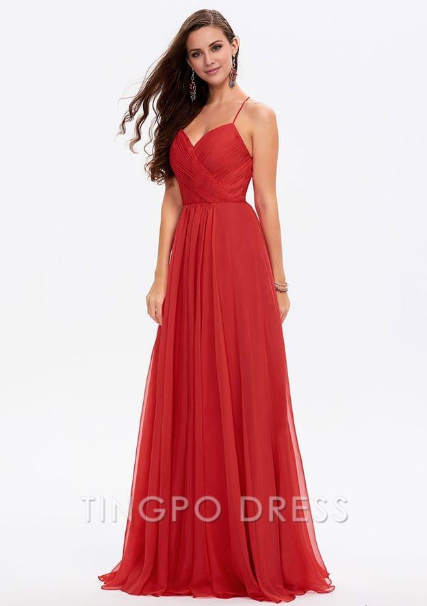 TingPo Wholesale A-line Sweetheart Sleeveless Chiffon Long/Floor-Length Prom Dress With Pleated