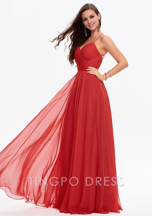 TingPo Wholesale A-line Sweetheart Sleeveless Chiffon Long/Floor-Length Prom Dress With Pleated