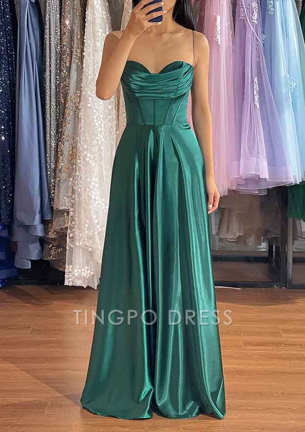 TingPo Wholesale A-line Sweetheart Sleeveless Long/Floor-Length Charmeuse Prom Dress With Pleated Split