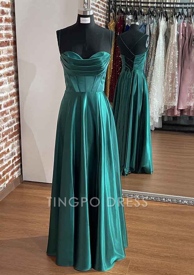 TingPo Wholesale A-line Sweetheart Sleeveless Long/Floor-Length Charmeuse Prom Dress With Pleated Split