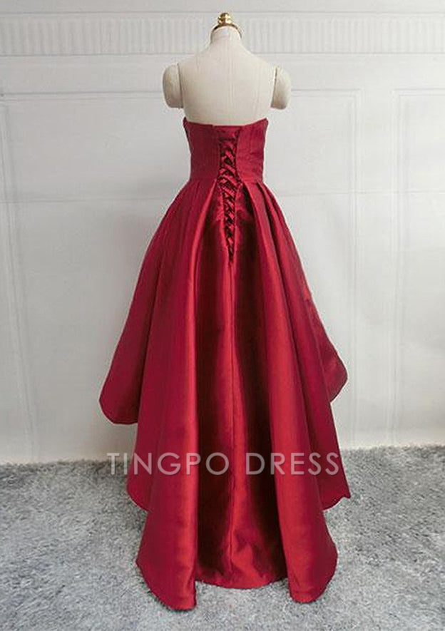 TingPo Wholesale A-line Sweetheart Sleeveless Satin Asymmetrical Homecoming Dress With Pleated