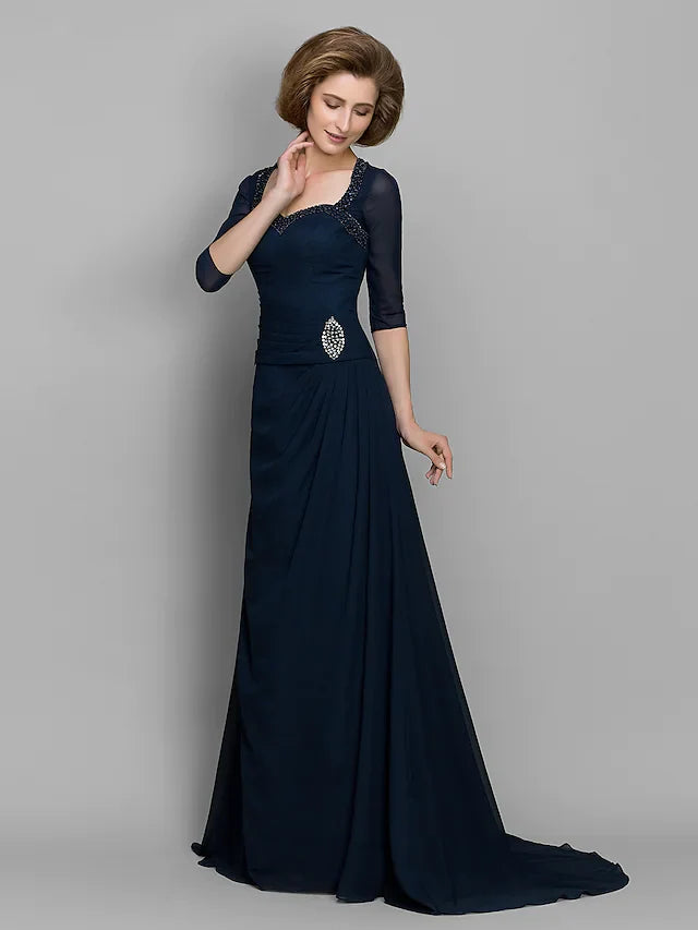 Wholesale A-Line Mother of the Bride Dress Elegant Sweetheart Neckline Chiffon Length Sleeve with Ruched Beading