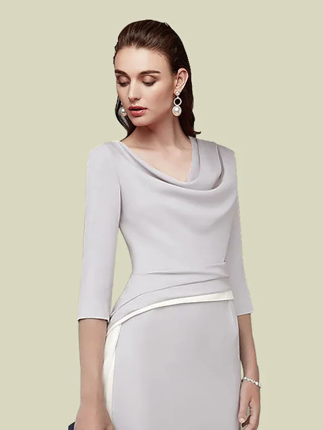 Wholesale Mother of the Bride Dress Elegant Jewel Neck Tea Length Italy Satin Half Sleeve with Ruching